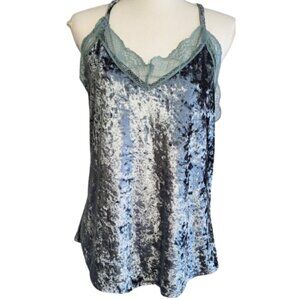 QEARAL Blue Velvet & Lace Spaghetti Strap Summer Top - New With Tags Women's M